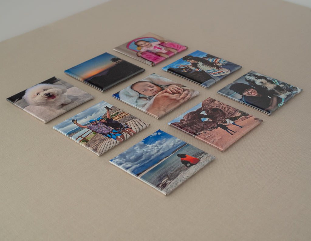 Side view of custom square photo magnets